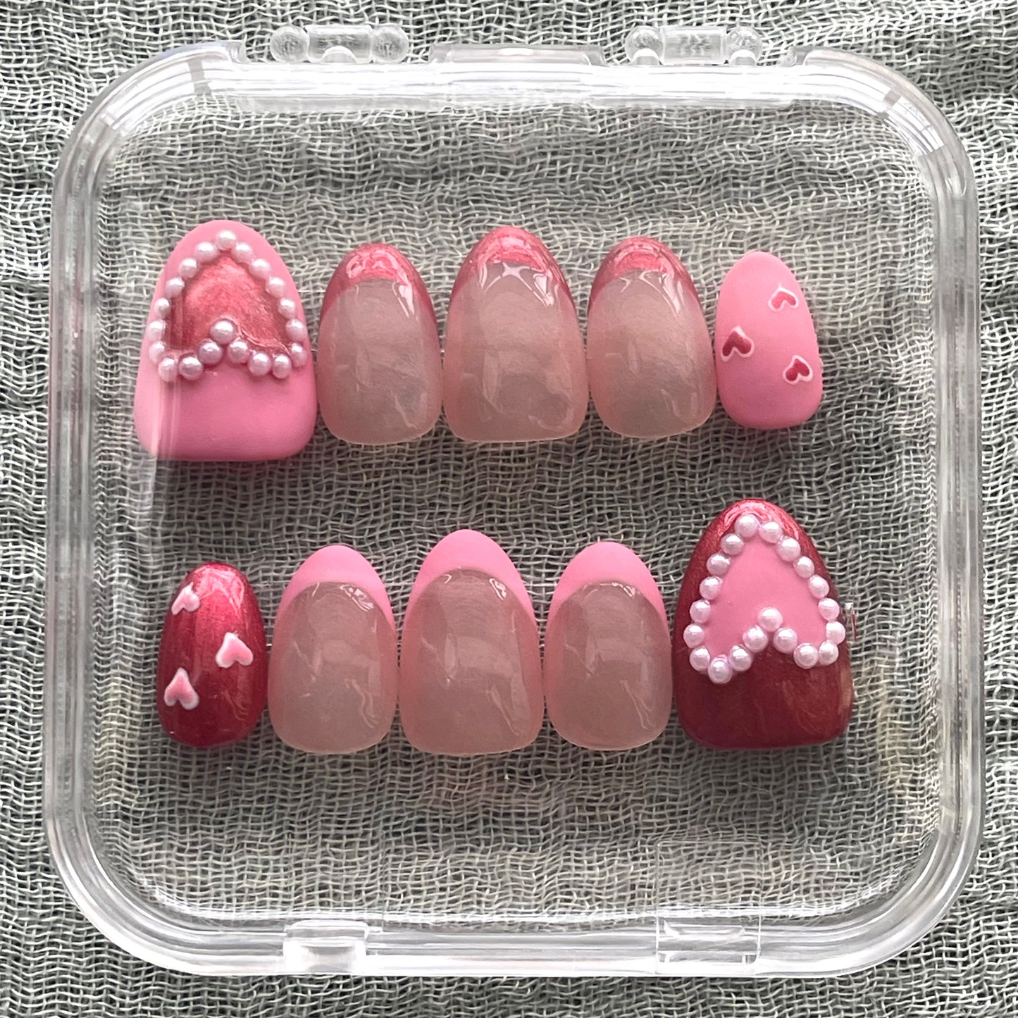 Pearly Hearts Press On Nails