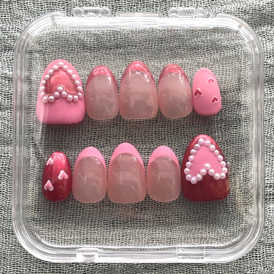 Pearly Hearts Press On Nails